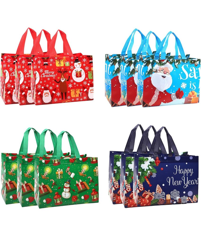Zestaw 12 Torebek Prezentowych na Boże Narodzenie 4 Kolory 32x25x17 cm