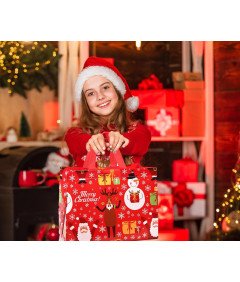 Zestaw 12 Torebek Prezentowych na Boże Narodzenie 4 Kolory 32x25x17 cm