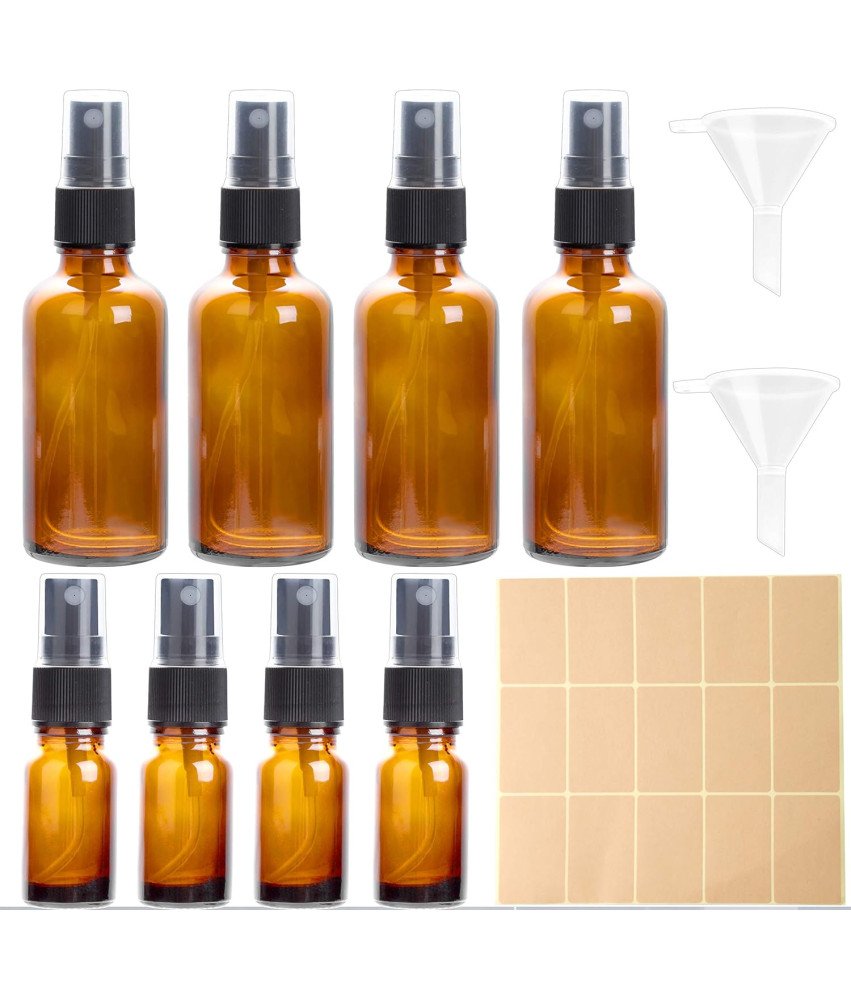 Steklene stekleničke za razprševanje 4x50 ml in 4x10 ml z lijaki in etiketami