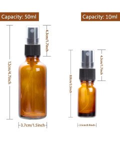 Steklene stekleničke za razprševanje 4x50 ml in 4x10 ml z lijaki in etiketami