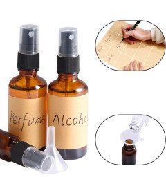 Steklene stekleničke za razprševanje 4x50 ml in 4x10 ml z lijaki in etiketami