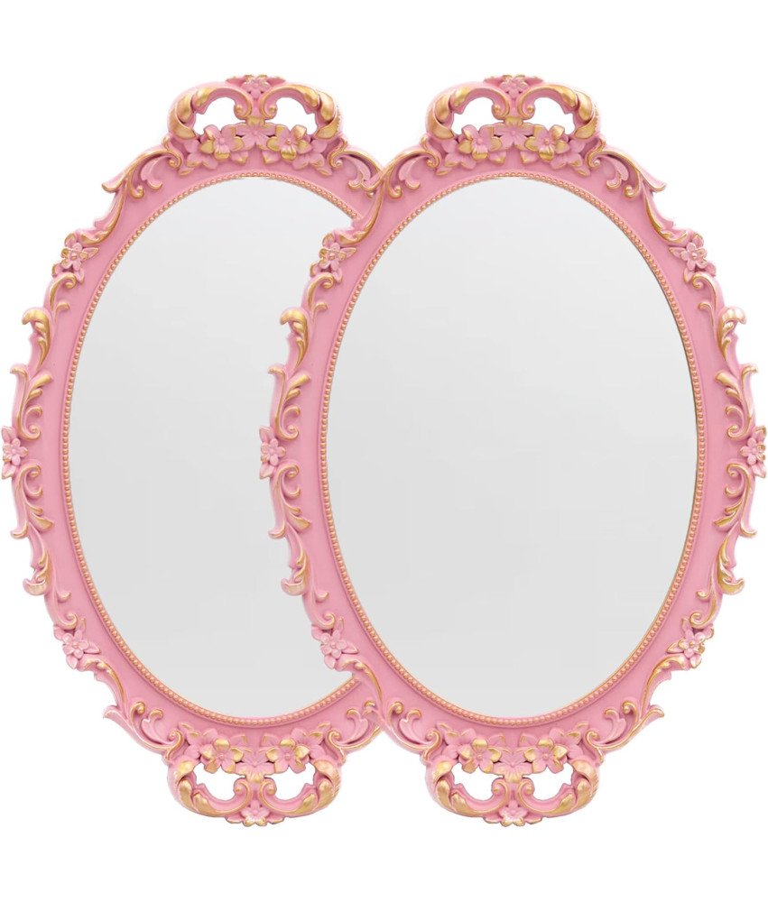 Różowe Lustro Owalne w Ramie 2 Sztuki Styl Vintage 24,5 x 36 cm