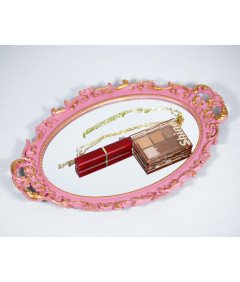 Różowe Lustro Owalne w Ramie 2 Sztuki Styl Vintage 24,5 x 36 cm