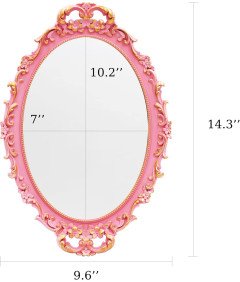 Różowe Lustro Owalne w Ramie 2 Sztuki Styl Vintage 24,5 x 36 cm