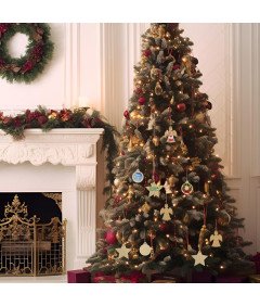 Zestaw 40 Drewnianych Ozdób Choinkowych do Malowania i 5m Liny Jutowej