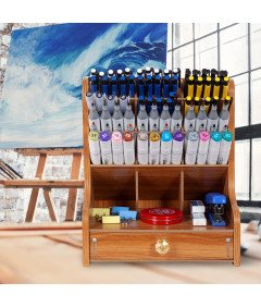 Večnamenski leseni organizator za pisalno mizo s predalom 20x15x25 cm