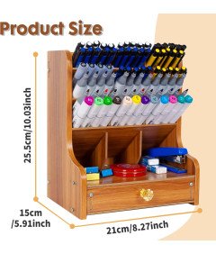 Večnamenski leseni organizator za pisalno mizo s predalom 20x15x25 cm