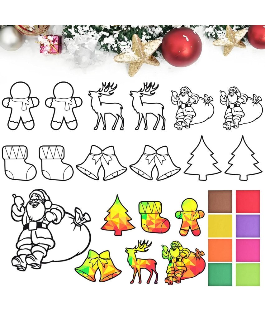 QIURUYUE Zestaw 12 Świątecznych Rękodzieł dla Dzieci Naklejki na Okna