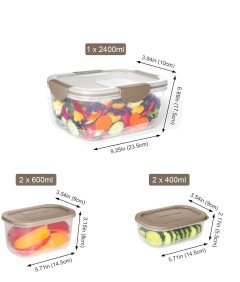 Komplet posod za hrano s pokrovom 5 kosov 2400x1 400x2 600x2 ml