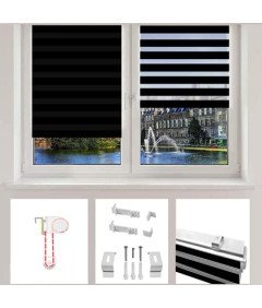 Eurohome Podwójna Roleta Clamp Fix Bez Wiercenia 50 x 130 cm Czarna