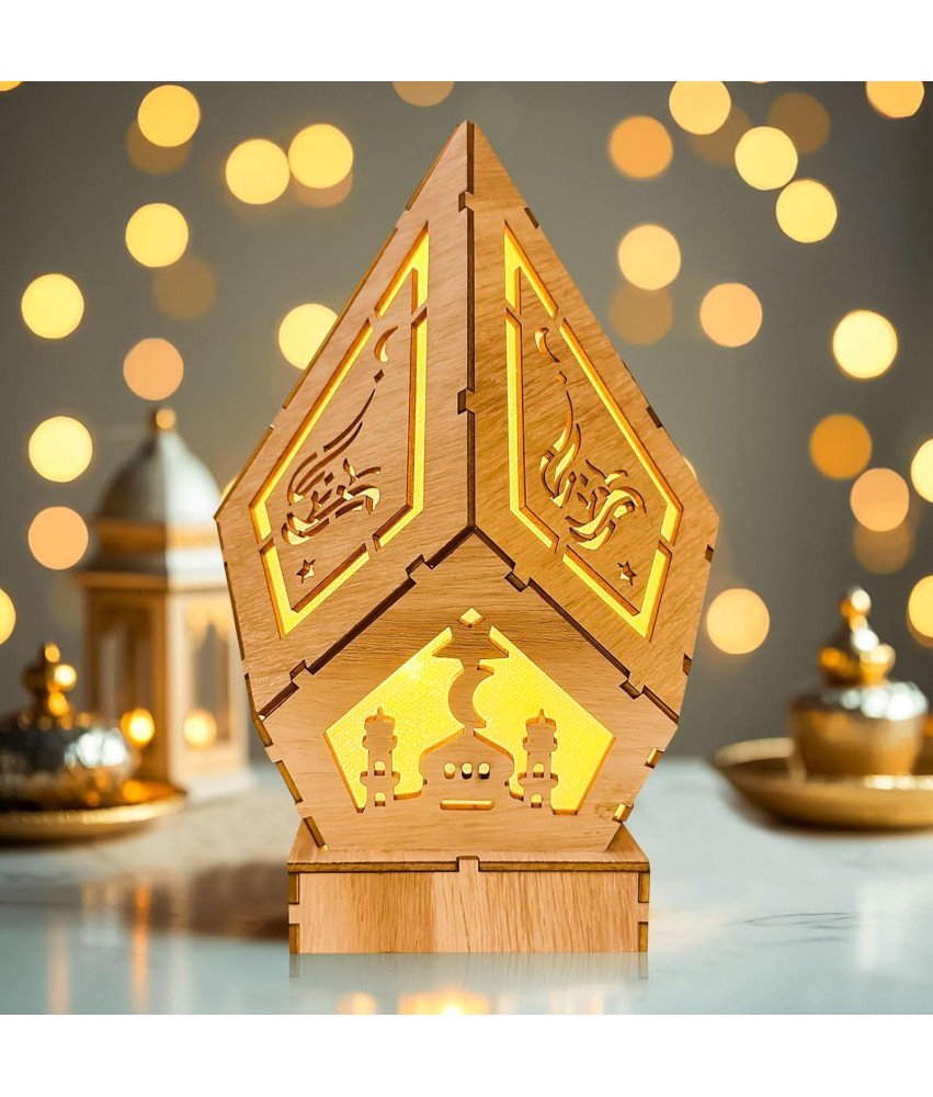 Dekorativna LED lesena svetilka za ramadan in Eid Mubarak 22 x 14 cm