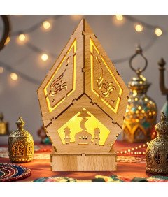 Dekorativna LED lesena svetilka za ramadan in Eid Mubarak 22 x 14 cm