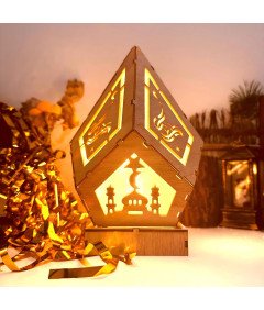 Dekorativna LED lesena svetilka za ramadan in Eid Mubarak 22 x 14 cm