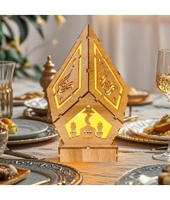 Dekorativna LED lesena svetilka za ramadan in Eid Mubarak 22 x 14 cm