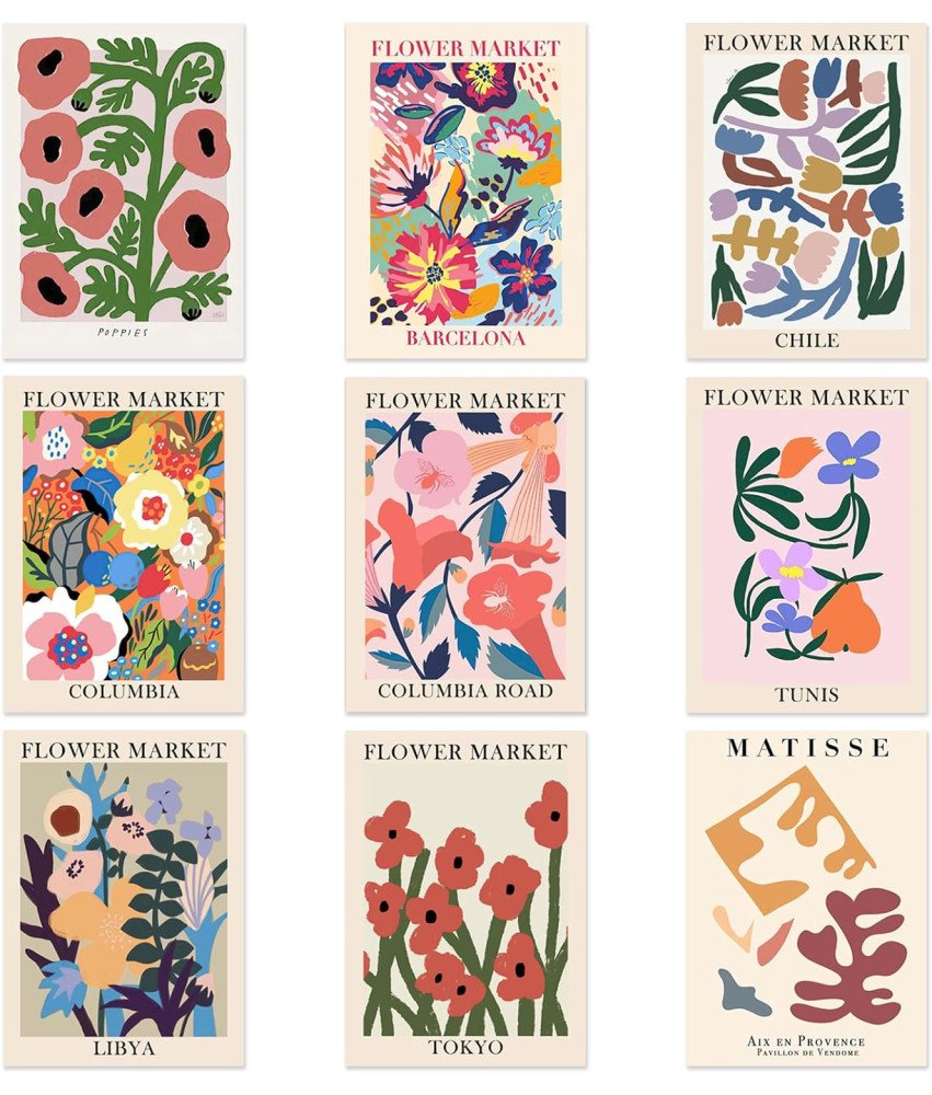 Qpout Set plakatov z motivom cvetja 9 kosov 25 x 20 cm