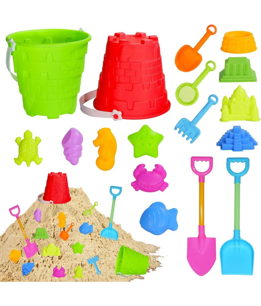 Vedro z grabljami, kalupi, pesek, igralni set 17 kosov