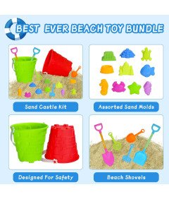 Vedro z grabljami, kalupi, pesek, igralni set 17 kosov