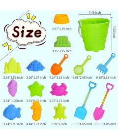 Vedro z grabljami, kalupi, pesek, igralni set 17 kosov