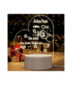 Lampka Nocna LED Serce 3D Prezent dla Taty Akrylowy na USB