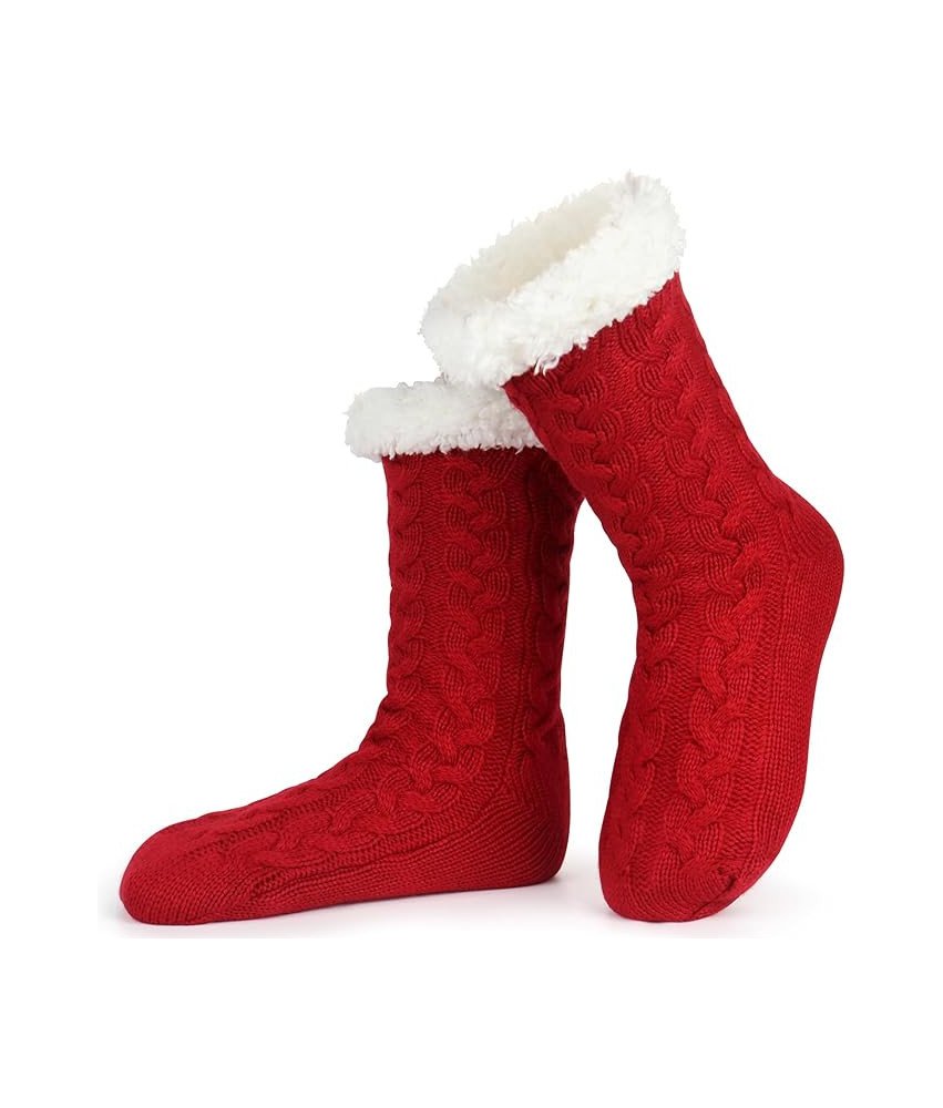 Skarpetki Damskie Ciepłe i Antypoślizgowe Czerwone z Futerkiem 35-40