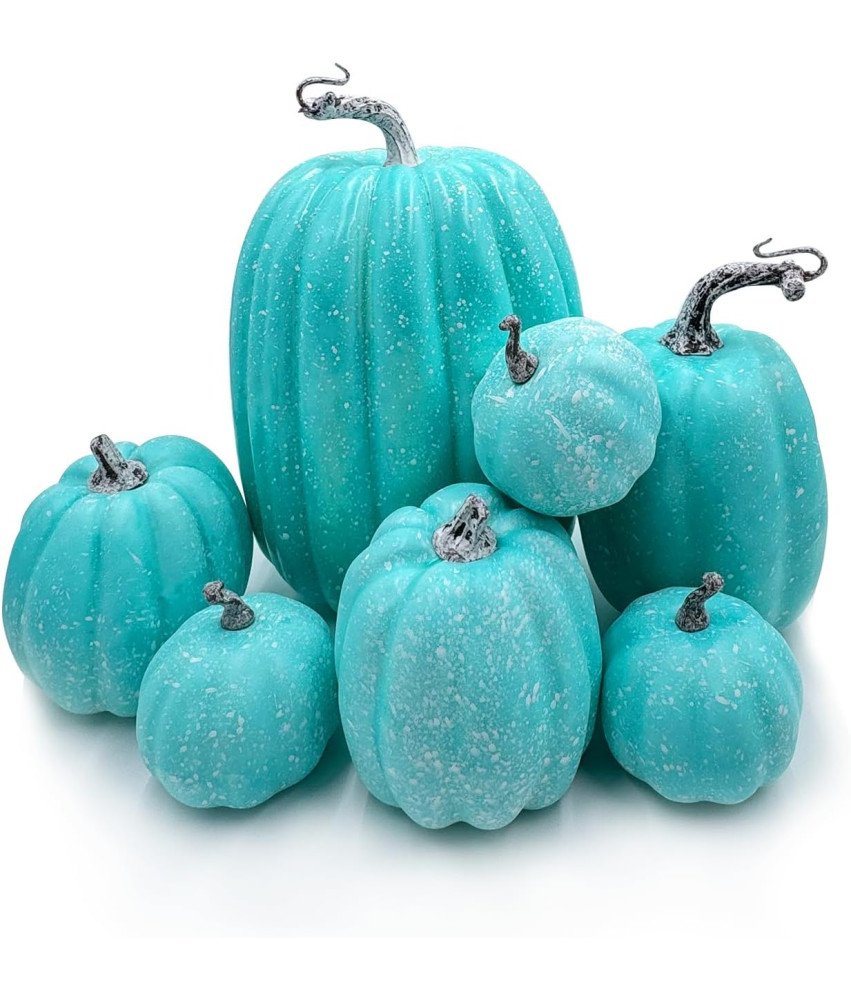 Sztuczne Dynie 7 Sztuk Różne Rozmiary Niebieskie Jesienna Dekoracja