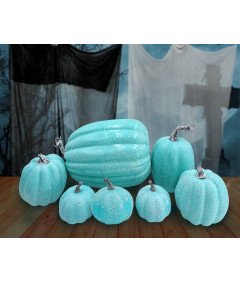 Sztuczne Dynie 7 Sztuk Różne Rozmiary Niebieskie Jesienna Dekoracja
