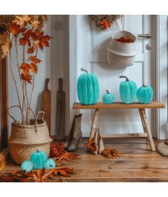 Sztuczne Dynie 7 Sztuk Różne Rozmiary Niebieskie Jesienna Dekoracja