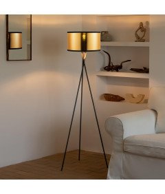 Stoječa svetilka LED E27 138 cm Zlato senčilo s tremi nogami Črno stojalo