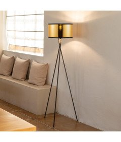 Stoječa svetilka LED E27 138 cm Zlato senčilo s tremi nogami Črno stojalo