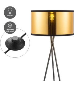 Stoječa svetilka LED E27 138 cm Zlato senčilo s tremi nogami Črno stojalo