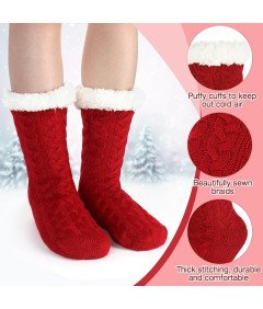 Skarpetki Damskie Ciepłe i Antypoślizgowe Czerwone z Futerkiem 35-40