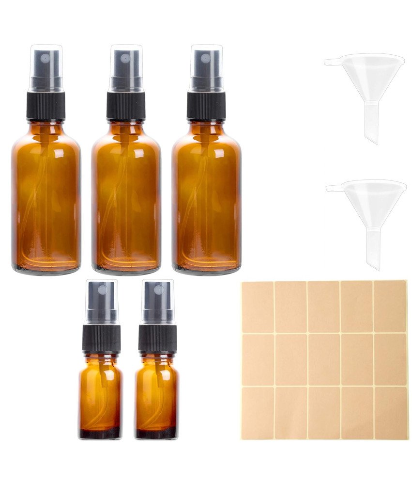 Butelki z Rozpylaczem Szklane 3x50 ml i 2x10 ml z Lejkami i Etykietami