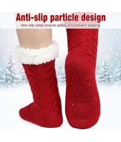 Skarpetki Damskie Ciepłe i Antypoślizgowe Czerwone z Futerkiem 35-40