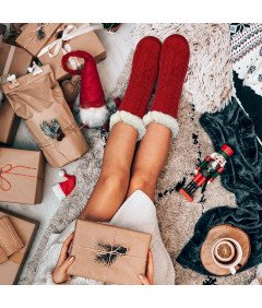 Skarpetki Damskie Ciepłe i Antypoślizgowe Czerwone z Futerkiem 35-40