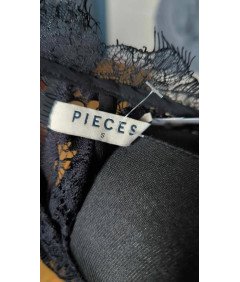 PIECES Kombinezon na Krótki Rękaw z Koronką Wygodny Elegancki Czarny S