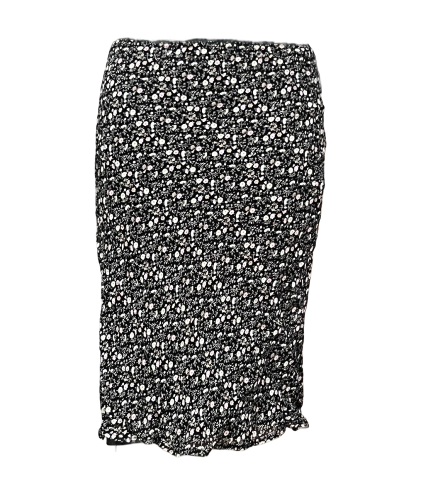 ESPRIT Spódnica Midi Wygodna Elegancka Czarna w Białe Kwiatki S