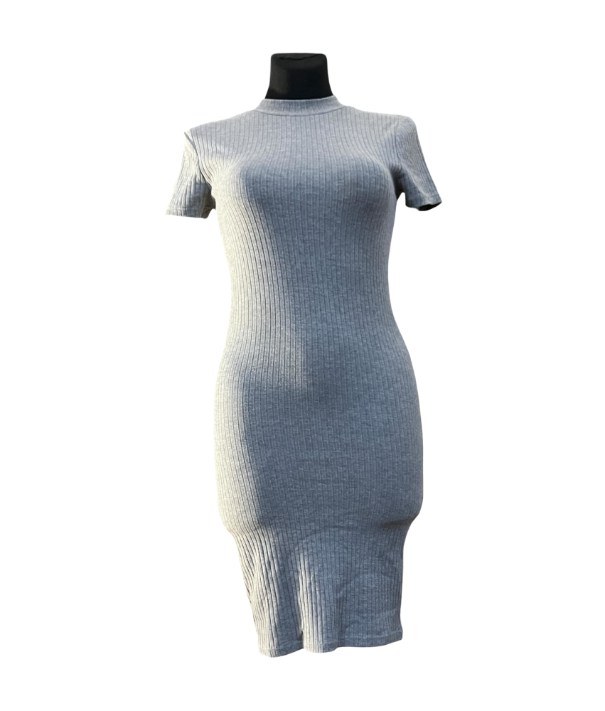 COOLCAT Obleka do kolen Elegantna obleka s kratkimi rokavi Udobna siva velikost S