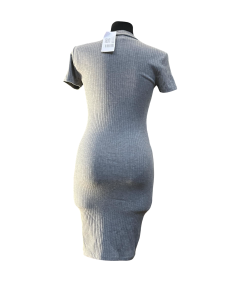 COOLCAT Obleka do kolen Elegantna obleka s kratkimi rokavi Udobna siva velikost S