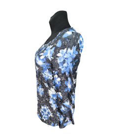 ESPRIT ženska majica z dolgimi rokavi udobna črna z modrimi cvetovi velikost 38