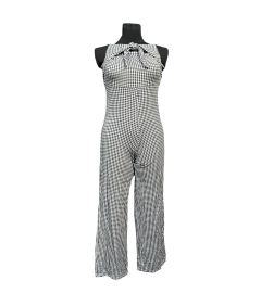 Stradivarius kratkimi rokavi Jumpsuit udobno črno-belo karirasto velikost XS