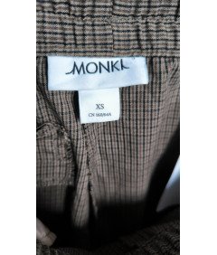 MONKI Spodnie Męskie Wygodne Stylowe Eleganckie w Kratkę Brązowe XS