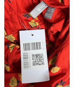 asos Kombinezon z Krótkimi Spodenkami Krótki Rękaw Czerwony w Kwiatki Rozmiar 36