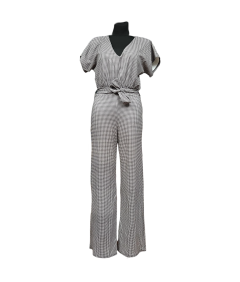 SISTERS POINT Kombinezon na Krótki Rękaw Wygodny Biało Czarny w Kratkę Rozmiar XS