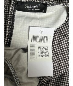 SISTERS POINT Kombinezon na Krótki Rękaw Wygodny Biało Czarny w Kratkę Rozmiar XS
