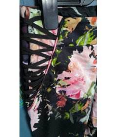 MARCIANO Damskie Spodnie Wygodne Eleganckie Czarne w Kolorowe Kwiaty Rozmiar 38