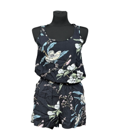 Samo brez rokavov kratke hlače Jumpsuit udobno črno s cvetovi velikost 36