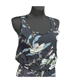 Samo brez rokavov kratke hlače Jumpsuit udobno črno s cvetovi velikost 36