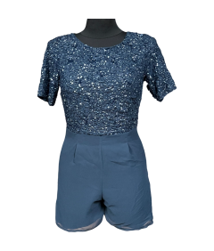 Čipke in kroglice kratke hlače s kratkimi rokavi Jumpsuit mornarsko modra velikost 36