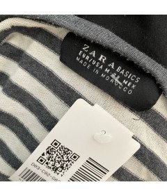 Zara Kardigan Damski Ciepły z Guzikami Stylowy Biało Szary w Paski Rozmiar M