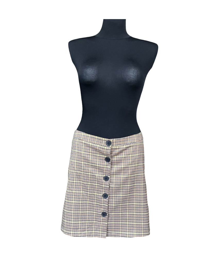 24COLOURS Spódnica Midi Wygodna Stylowa Elegancka Żółta w Kratkę Rozmiar L